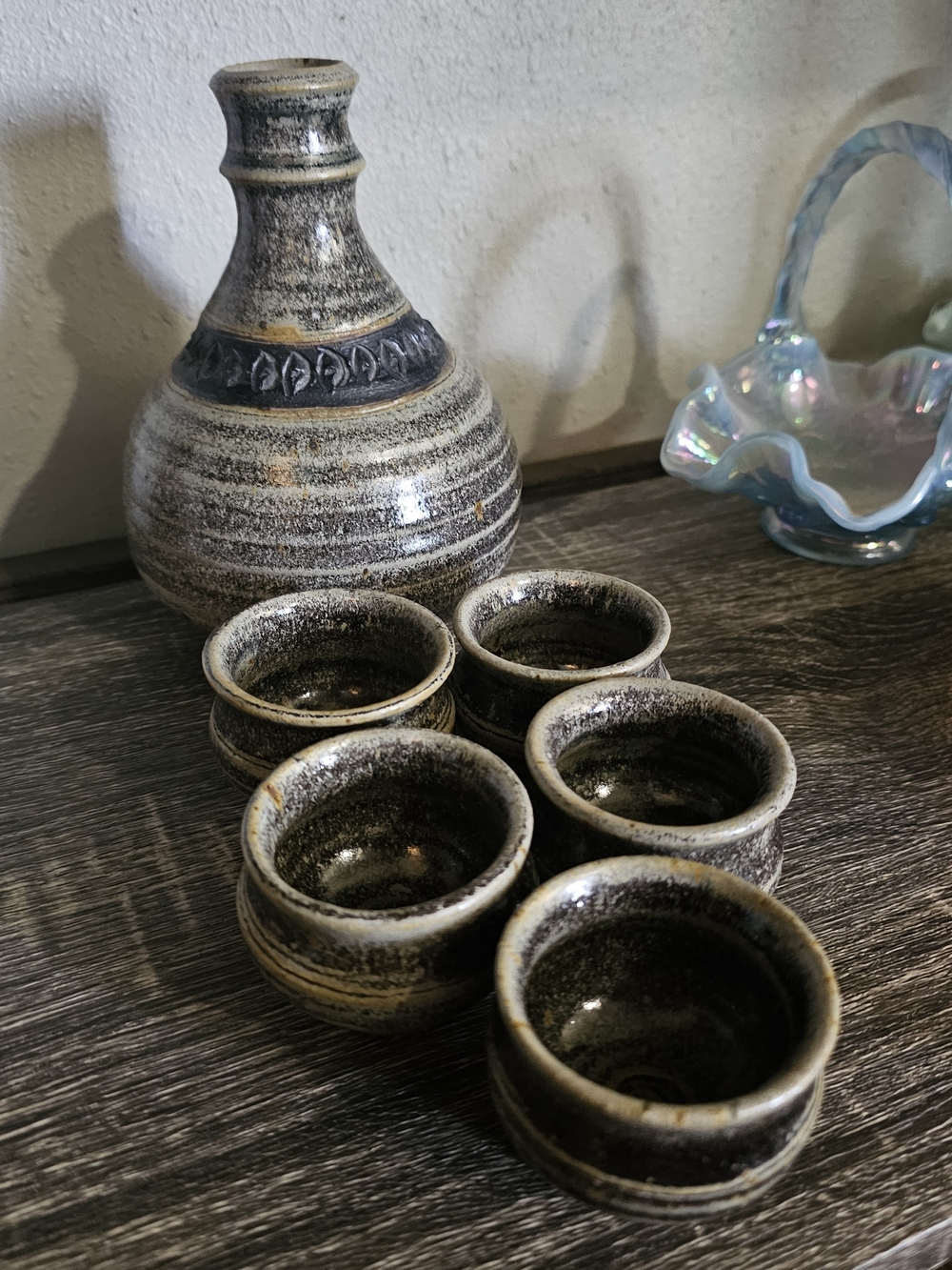Handmade Ceramic Sake Set in Speckled Brown and Cream